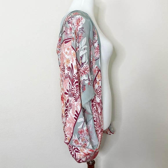 Anthropologie Floral Kimono Shawl Women One Size Peach Gray Larissa Lightweight - Picture 12 of 12